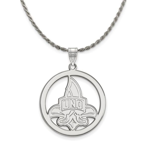 Sterling Silver U. of New Orleans Large Circle Necklace - 24 Inch